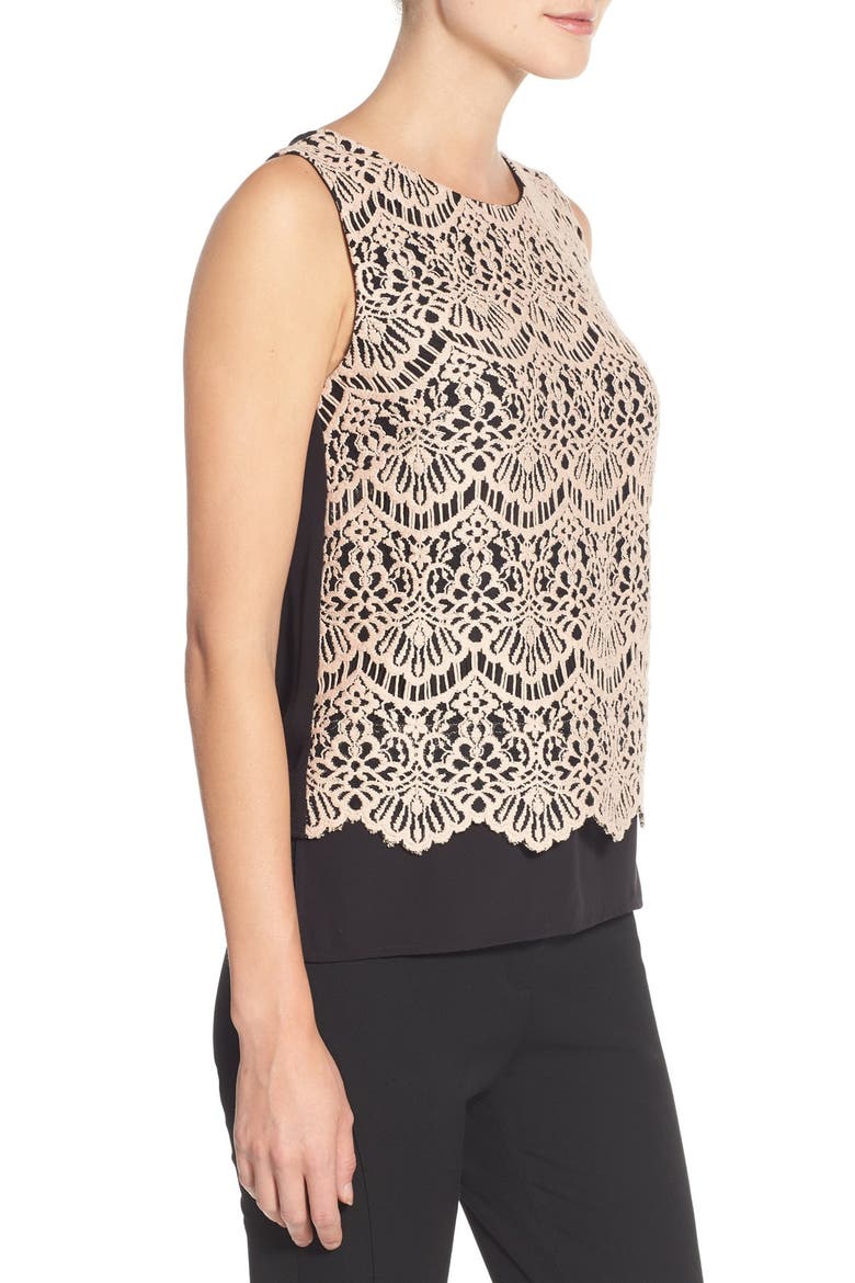 Lace Overlay Shell, Alternate, color, PINK- BLACK LACE