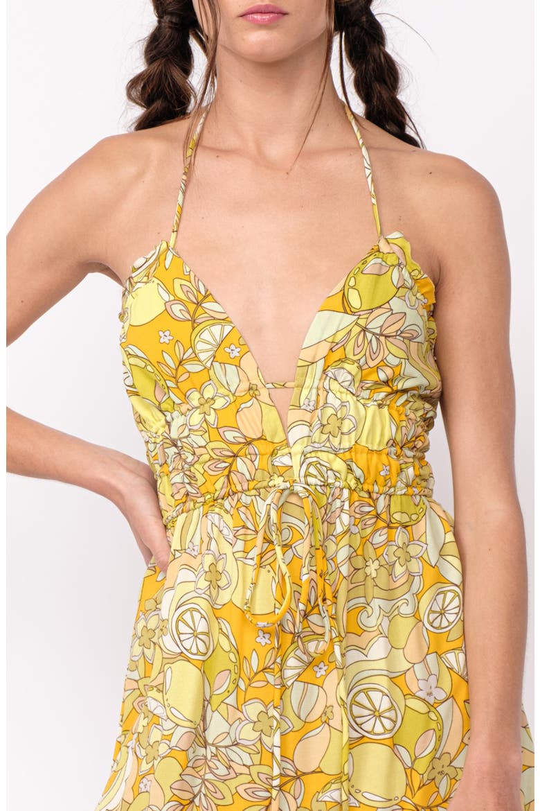 Boho Floral Plunge Halter Minidress, Alternate, color, YELLOW
