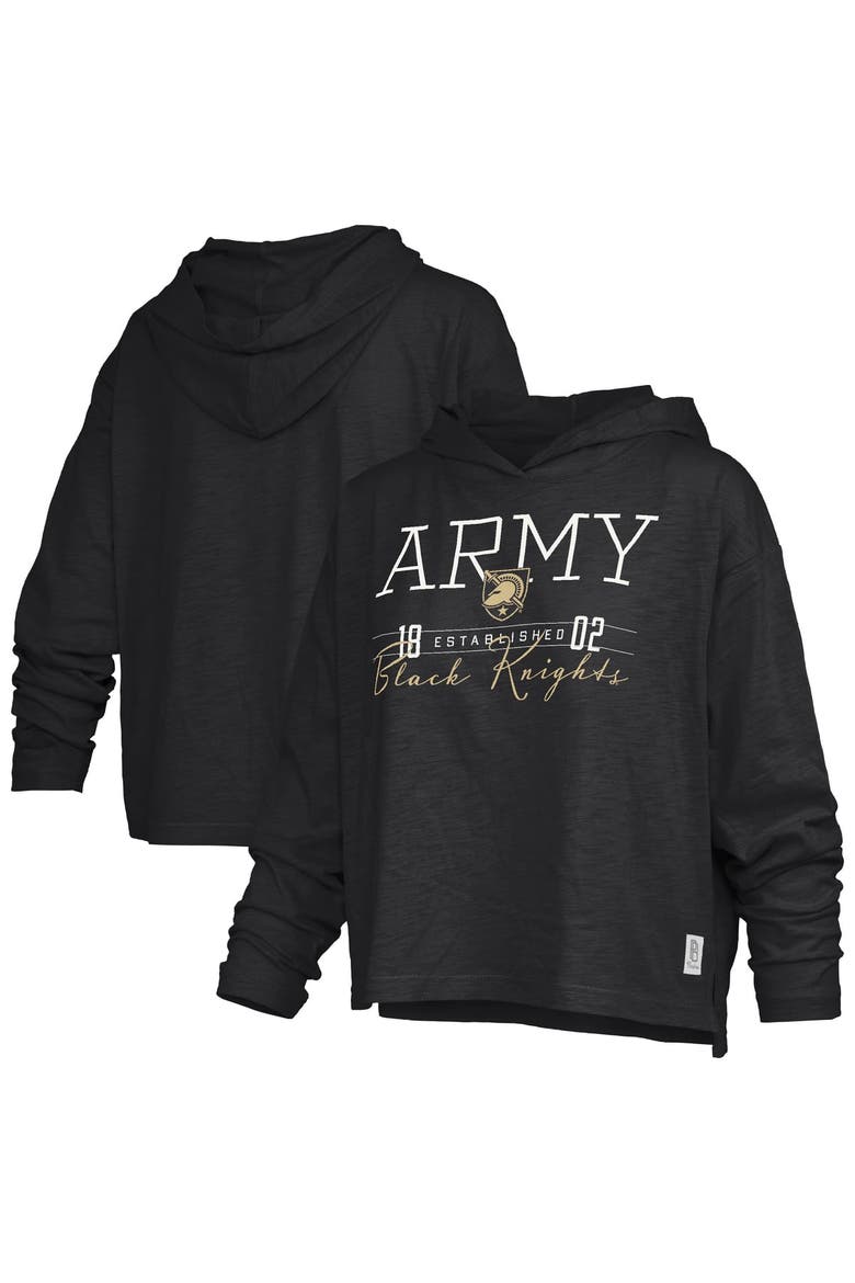 Women's Pressbox  Black Army Black Knights Castillo Slub Waist Length Long Sleeve Hooded T-Shirt, Main, color, Black