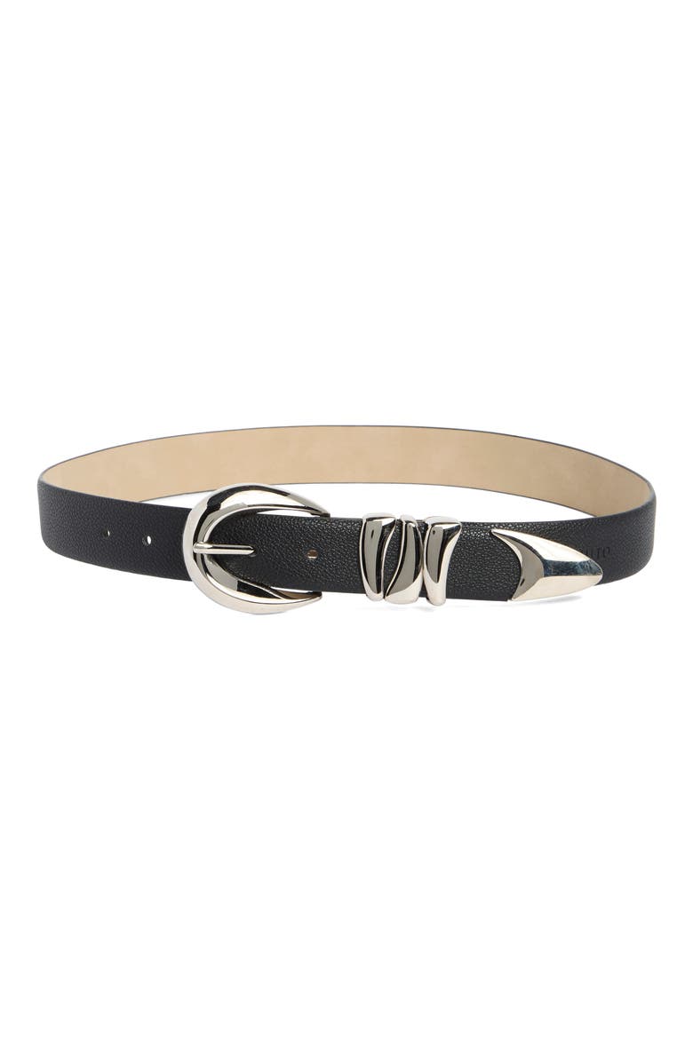 Sculptural Faux Leather Belt, Main, color, BLACK SILVER