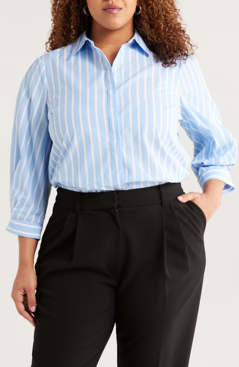 Anne Klein Stripe Cotton Button-Up Shirt, Main, color, 