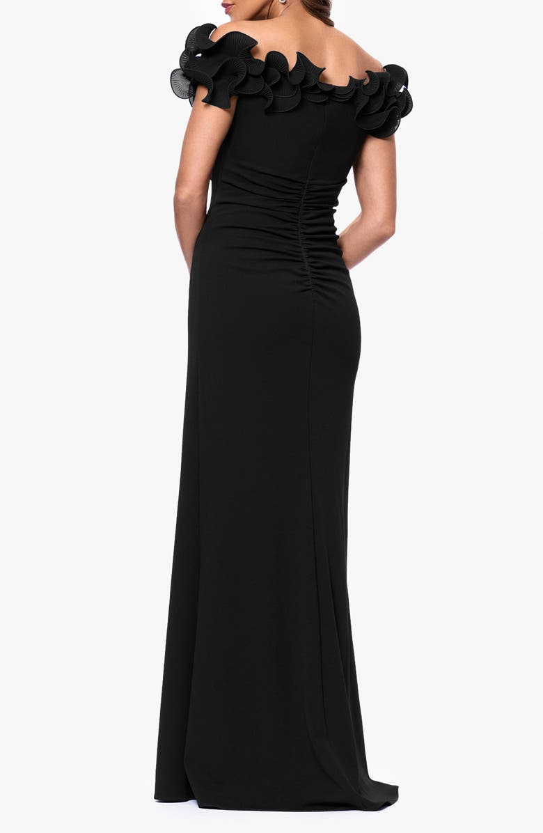 Xscape Evenings Lace Detail Off the Shoulder Sheath Gown, Alternate, color, Black