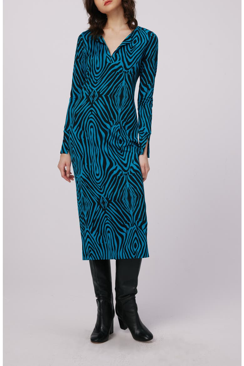 Sonca Zebra Print Long Sleeve Midi Dress, Main, color, ZEBRA BLUE LG
