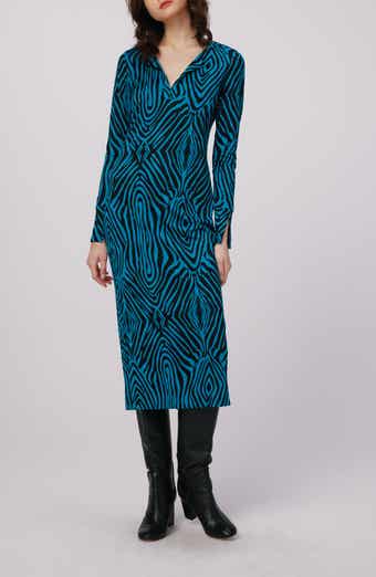 Sonca Zebra Print Long Sleeve Midi Dress