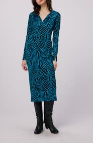 DVF Sonca Zebra Print Long Sleeve Midi Dress