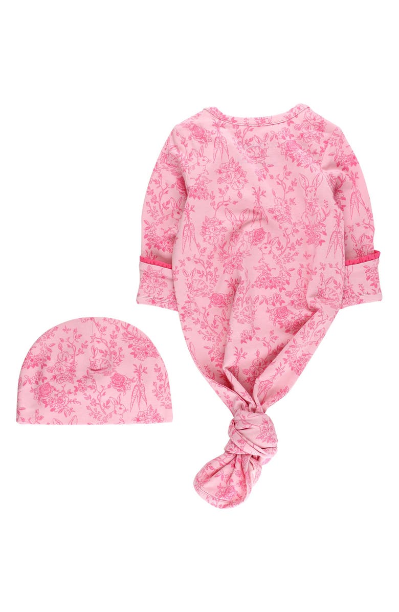 Softsnooze Modal Blend Ruffle Knotted Sleep Gown 
Hat Set, Alternate, color, Pink Cottontail Toile