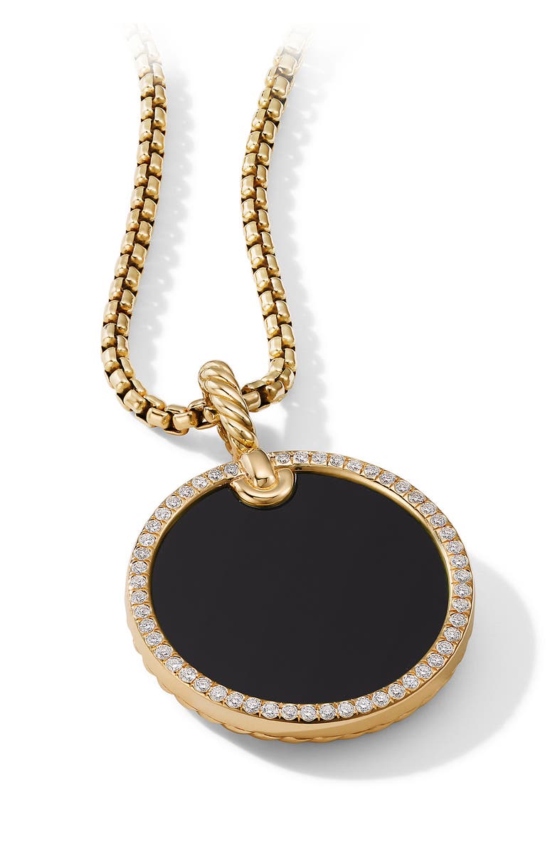 David Yurman Elements 18K Gold Disc Pendant with Pavé Diamond Rim, Alternate, color, 