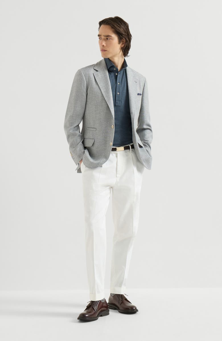 Brunello Cucinelli Wool, alpaca and silk chevron deconstructed blazer, Alternate, color, Cerulean