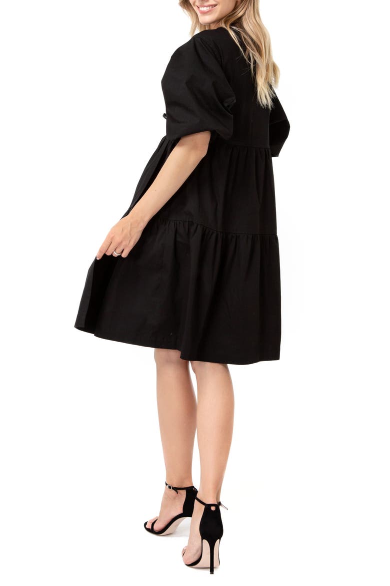 Waterfall Tie Waist A-Line Maternity/Nursing Wrap Dress, Alternate, color, BLACK