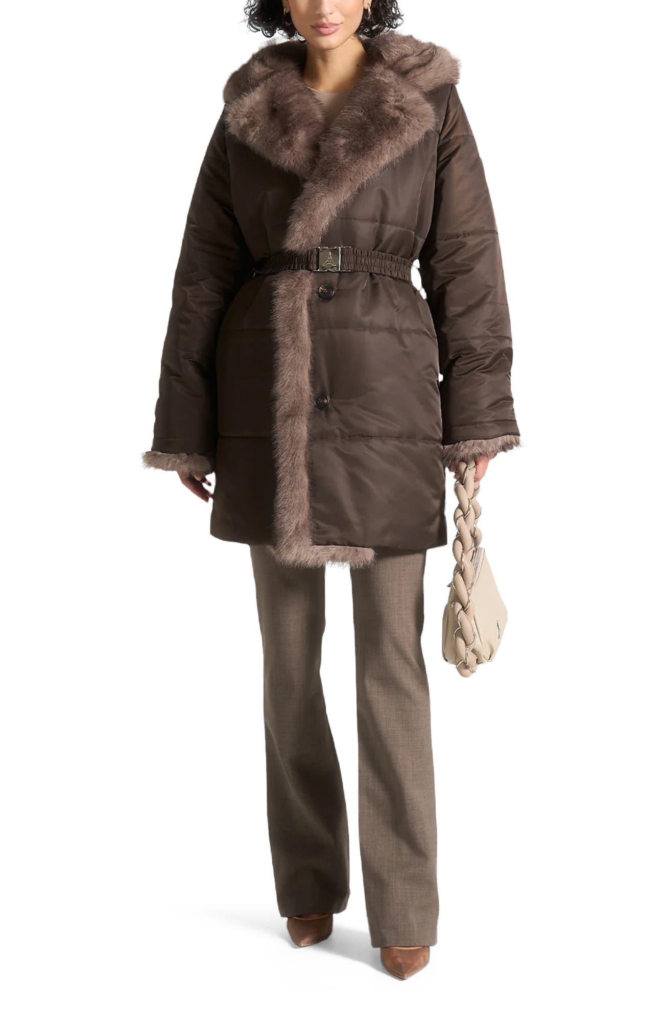 Alima Fur Longline Belted Coat