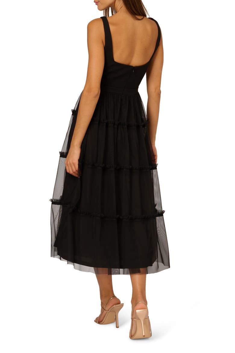 Mesh Overlay Tiered Midi Cocktail Dress, Alternate, color, BLACK