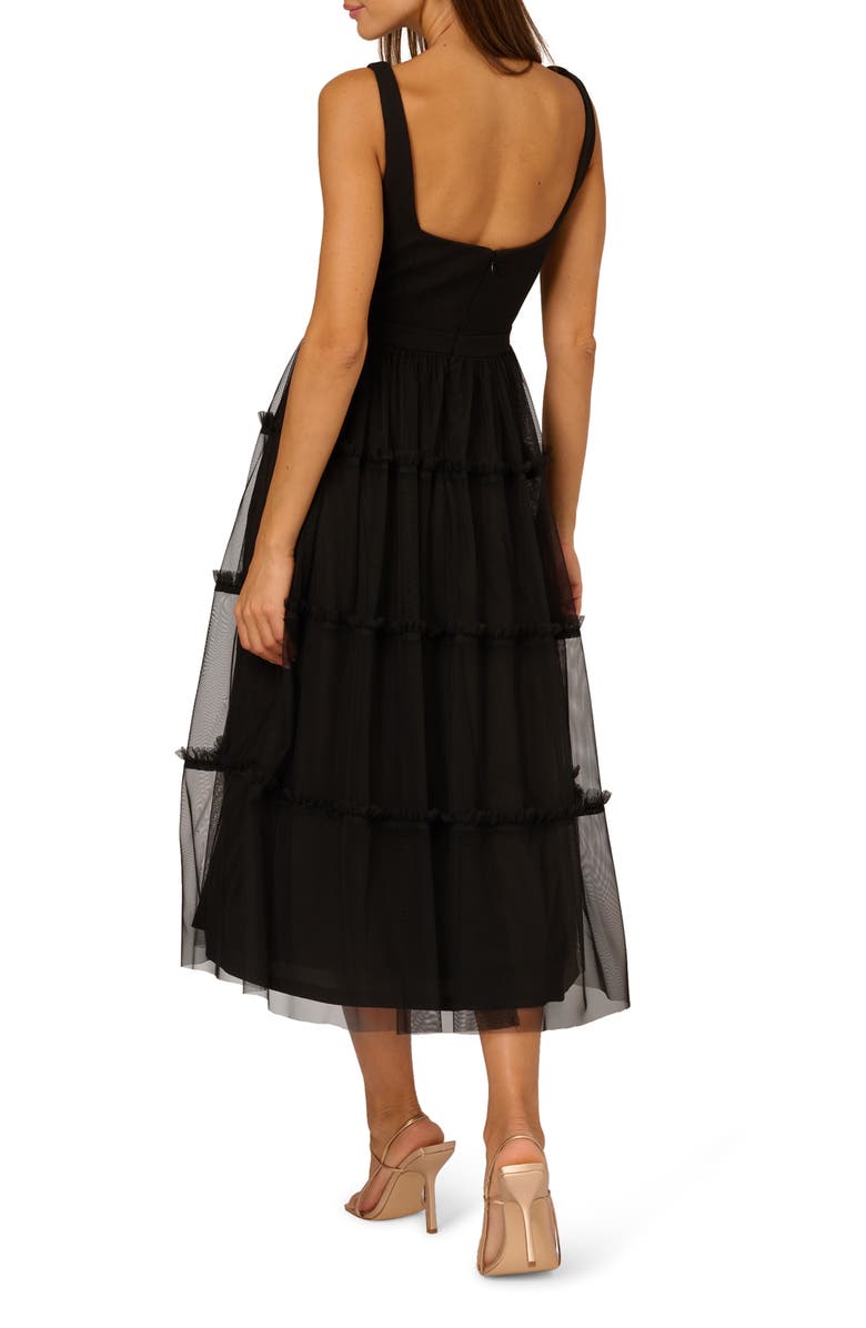 Adrianna Papell Mesh Overlay Tiered Midi Cocktail Dress, Alternate, color, Black