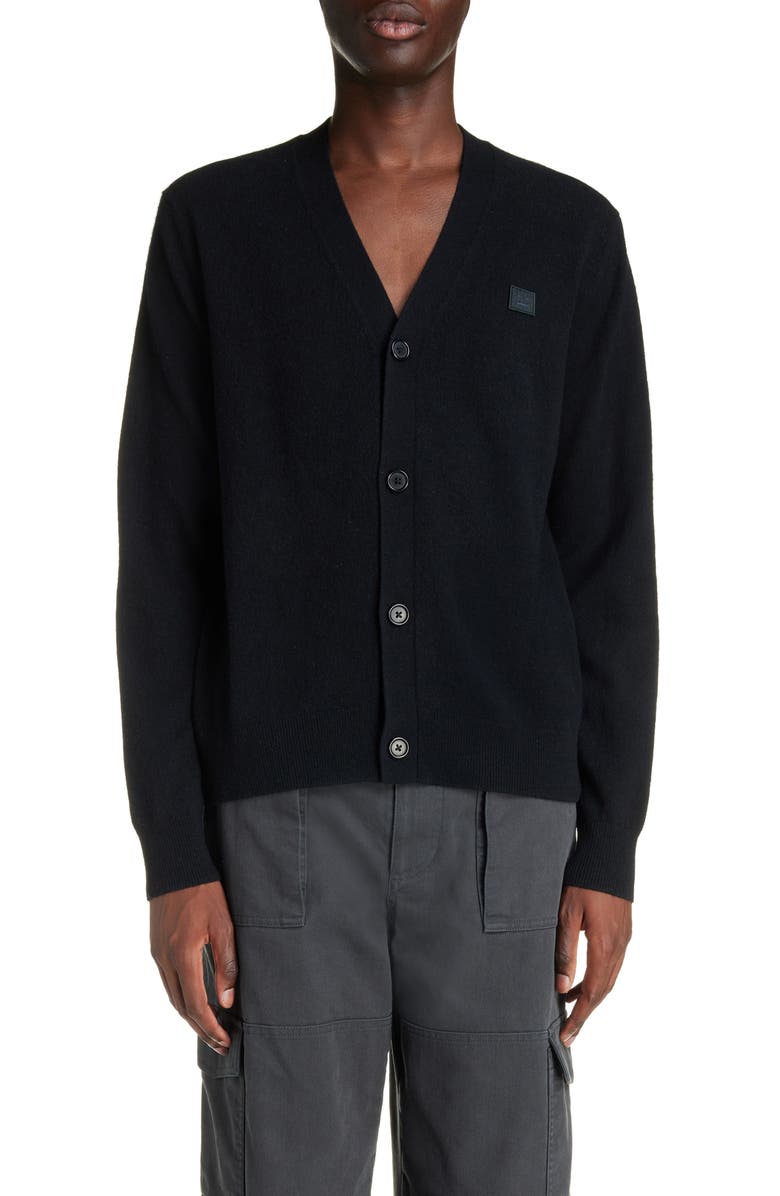Acne Studios Face Logo Wool Cardigan, Main, color, 