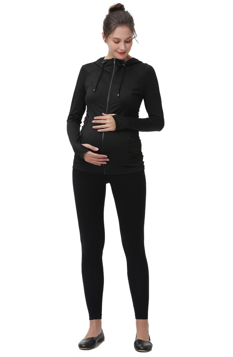 Kimi and Kai Momo Ruched Zip Maternity Hoodie, Alternate, color, Black