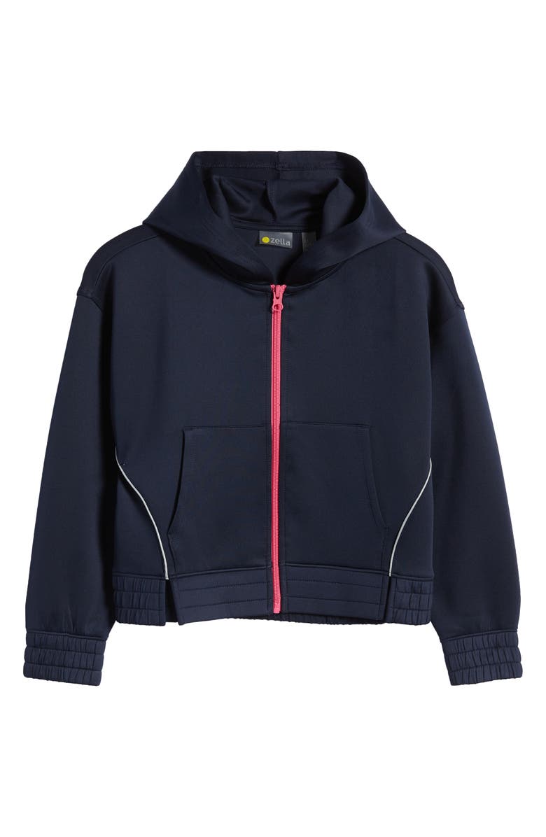 Zella Girl Kids' Reflective Zip-Up Hoodie, Main, color, 