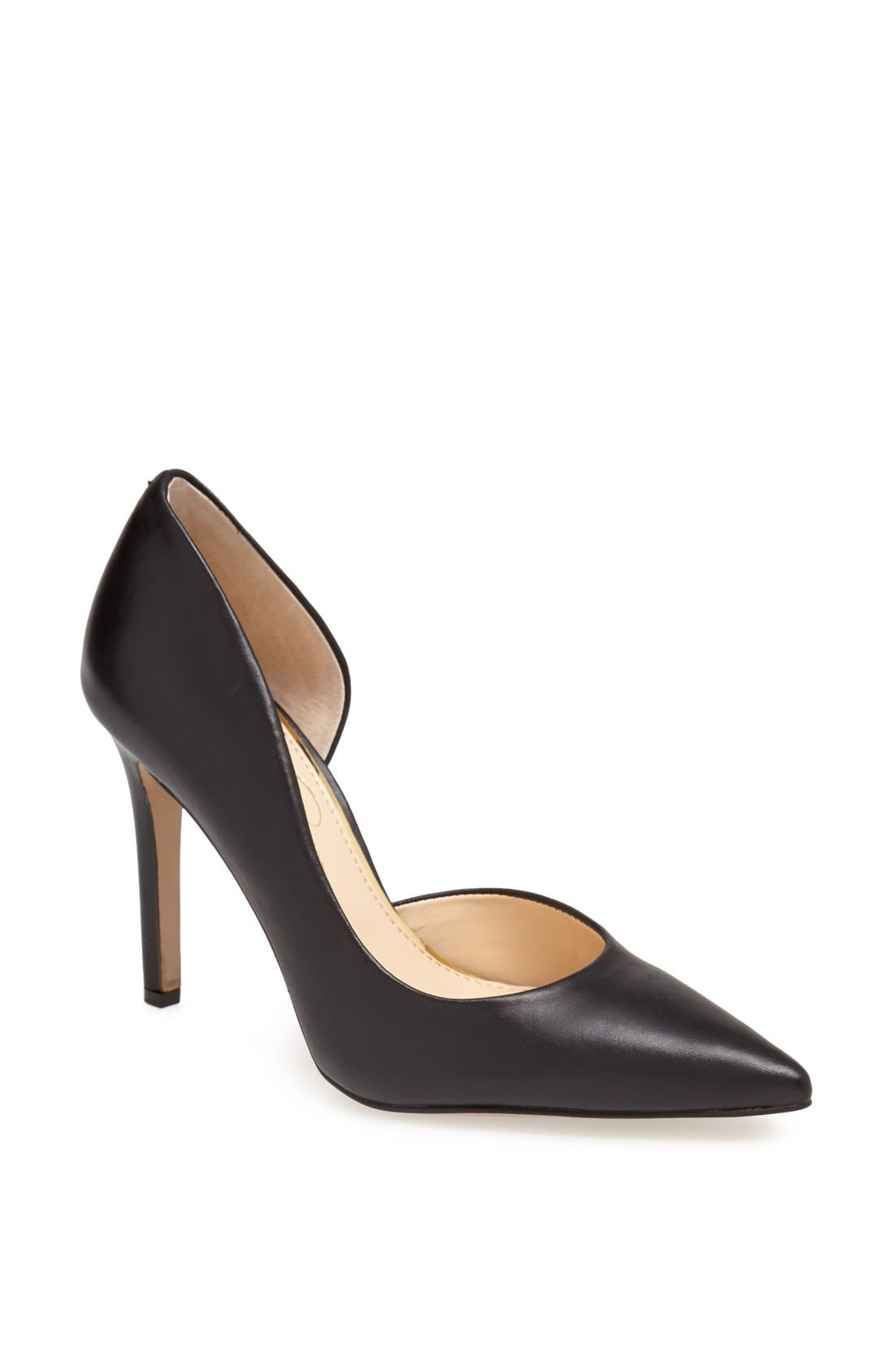 'Claudette' Half d'Orsay Pump, Main, color, BLACK NEW ALASKA/ LEATHER