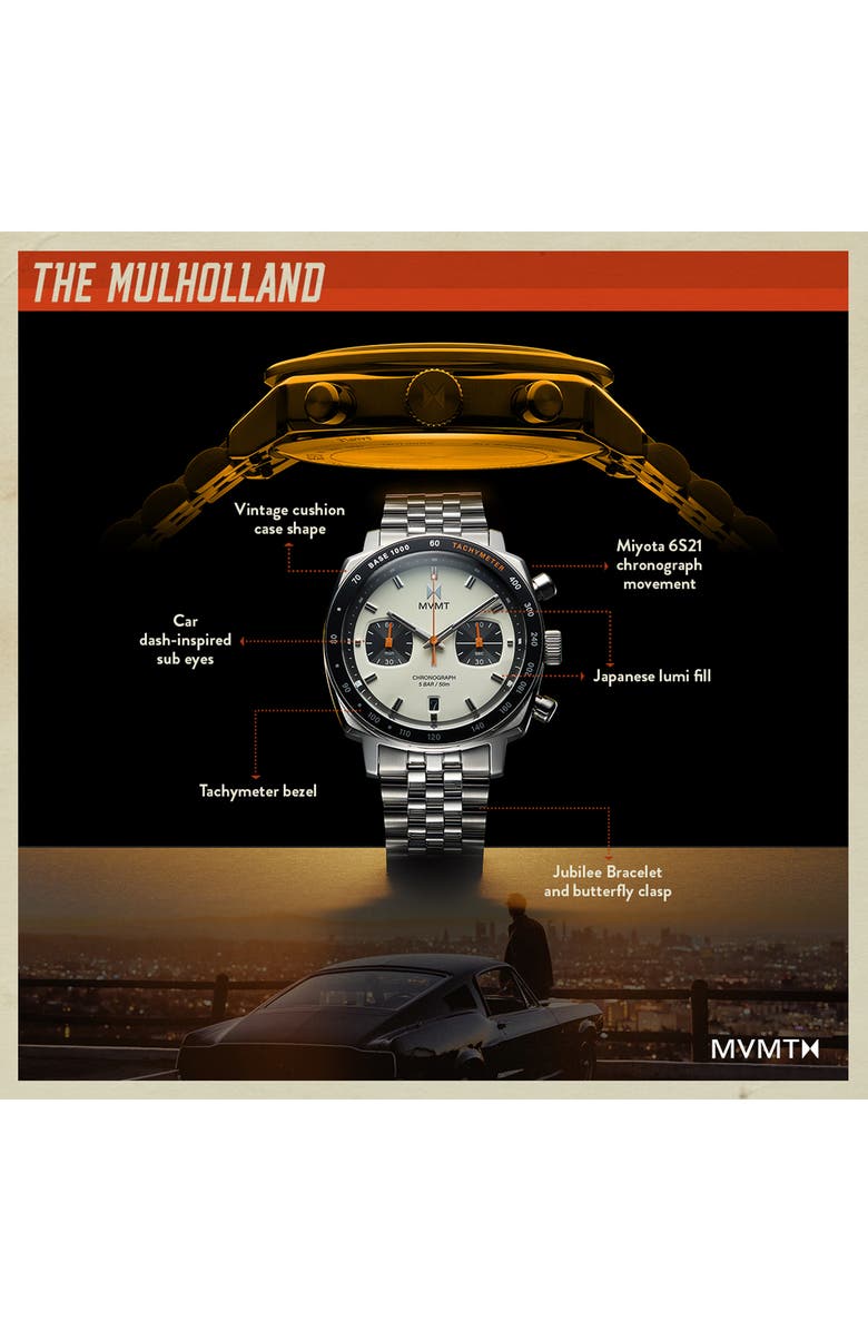 MVMT Mulholland Racer Bracelet Watch, 42mm, Alternate, color, Silver/Gold Face