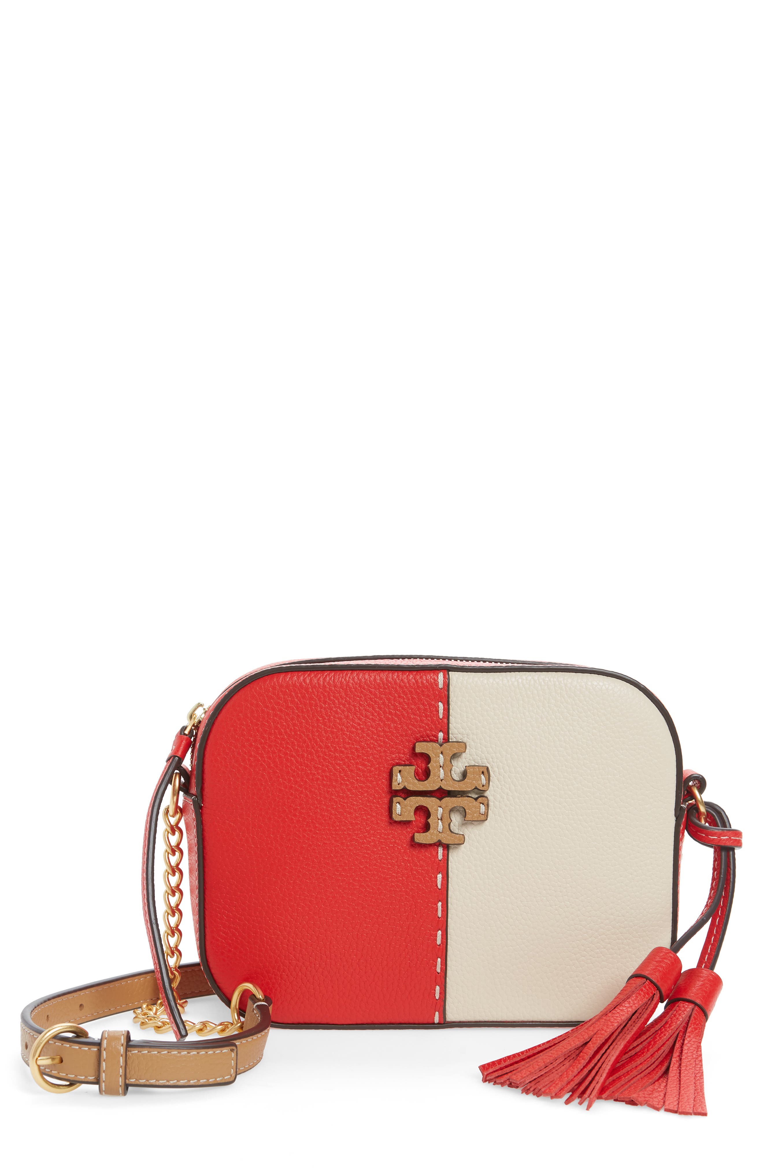 McGraw Colorblock Leather Camera Bag, Main, color, BRILLIANT RED/ NEW CREAM