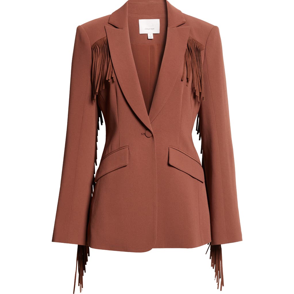 Cinq À Sept Cheyenne Suede Fringe Blazer In Gold