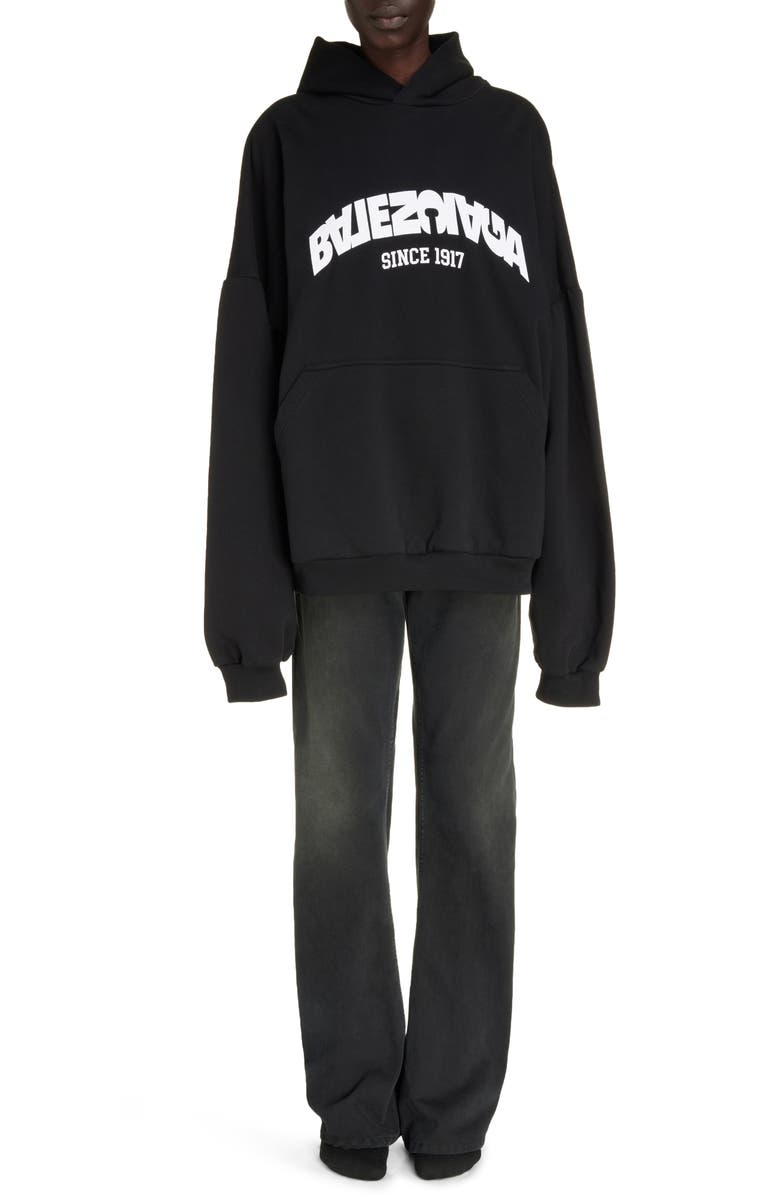 Balenciaga Oversize Backflip Logo Round Graphic Hoodie, Alternate, color, 