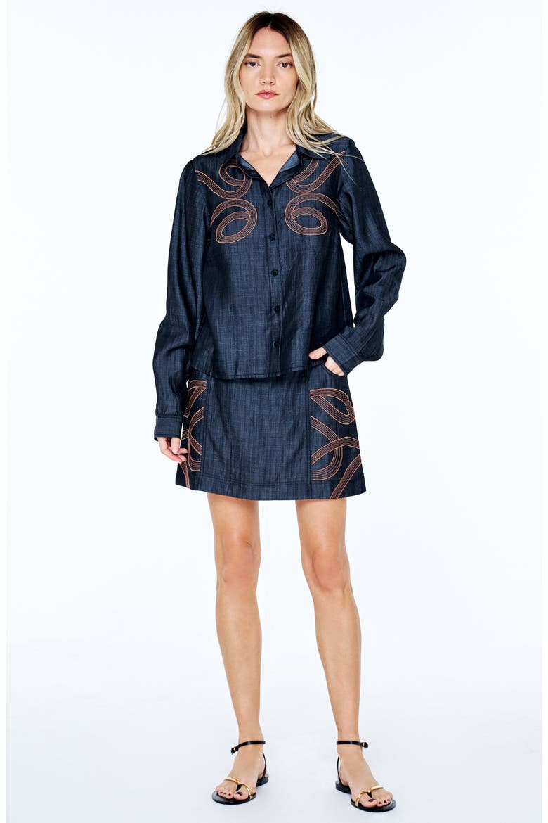 Julianna Embroidered Tencel® Lyocell Shirt, Alternate, color, CHARCOAL
