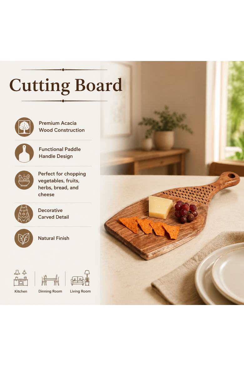 Acacia Wood Handmade Cutting Board with Handle, Alternate, color, Natural Wood