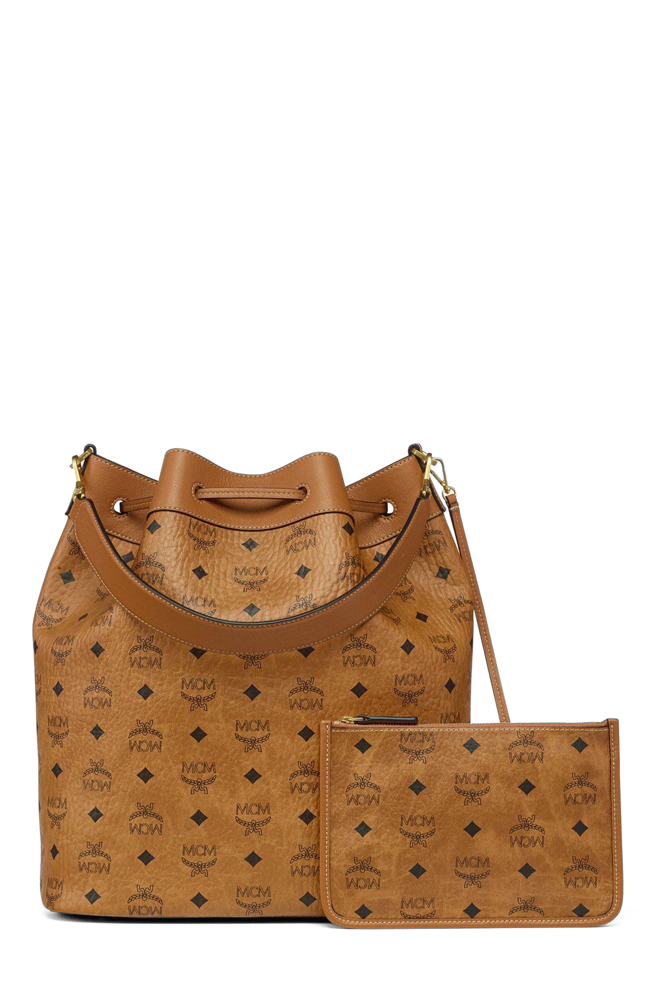 MCM Large Dessau Drawstring Bag in Visetos, Alternate, color, Co