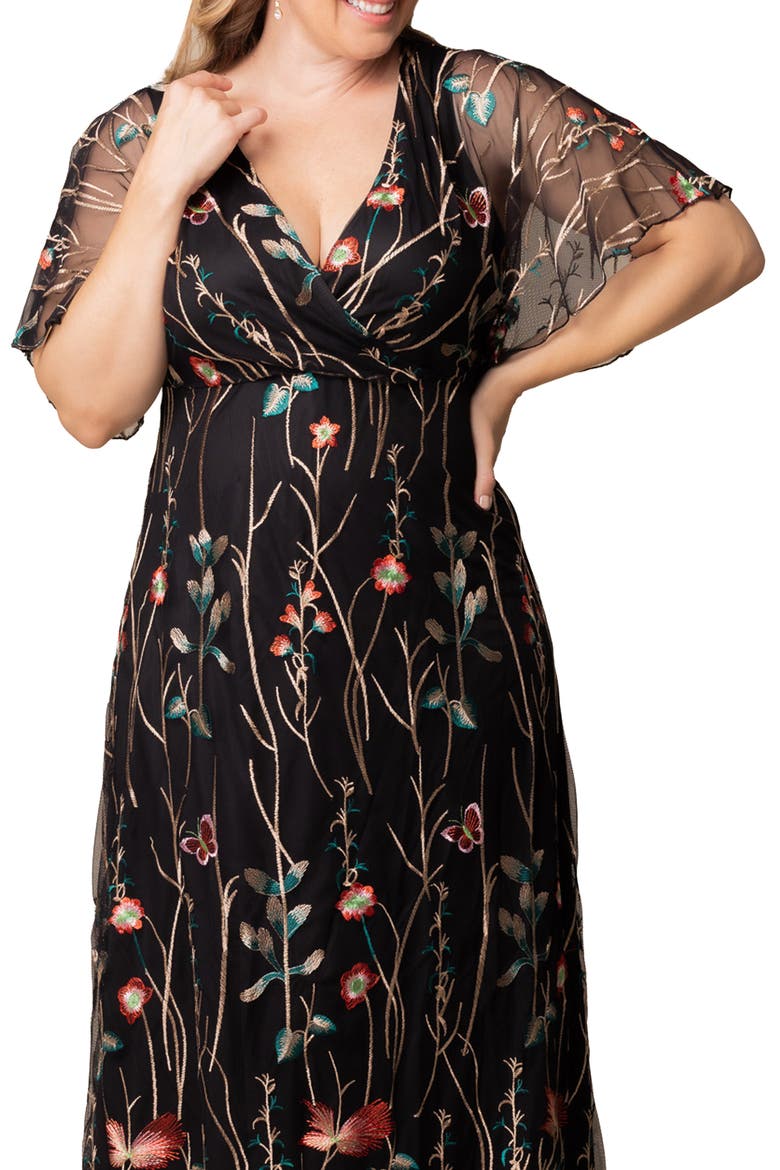 Embroidered Elegance Floral Gown, Alternate, color, ONYX