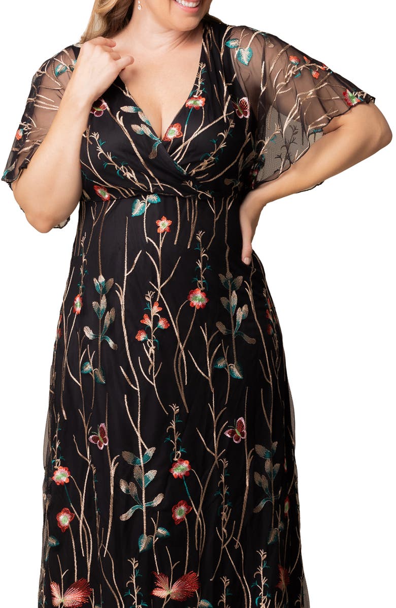 Kiyonna Embroidered Elegance Floral Gown, Alternate, color, Onyx