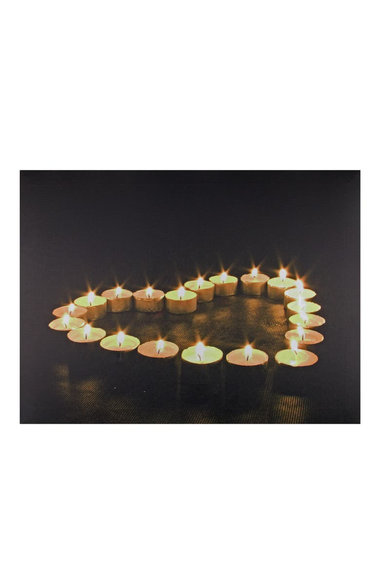Northlight LED Lighted Flickering Heart-Shaped Candles Canvas Wall Art 15.75", Main, color, Black