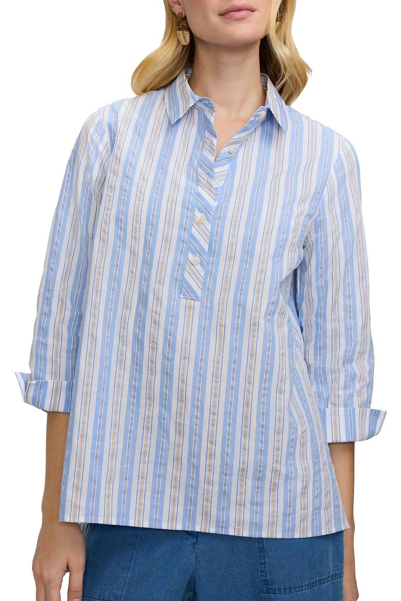Therese Stripe Button Back Cotton Seersucker Popover Shirt, Main, color, BLUE/ MULTI