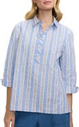 Foxcroft Therese Stripe Button Back Cotton Seersucker Popover Shirt