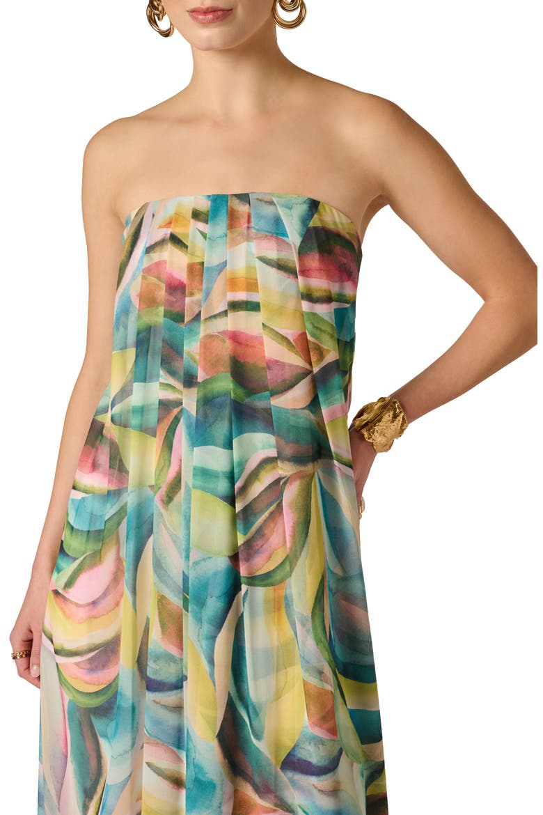 Print Strapless Chiffon Gown, Alternate, color, GREEN MULTI