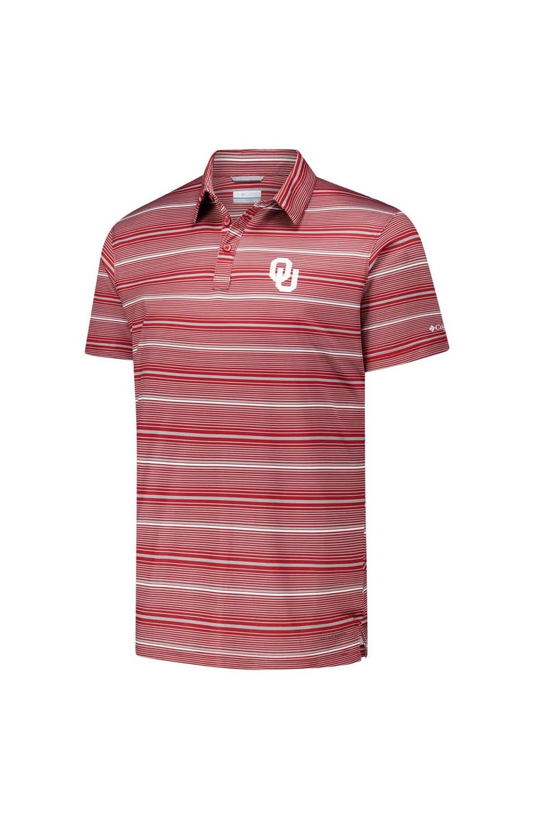 Columbia Men's Columbia Crimson Oklahoma Sooners PFG Super Terminal Tackle<sup>™</sup> Omni-Shade<sup>™</sup> Stripe Polo, Alternate, color, Crimson