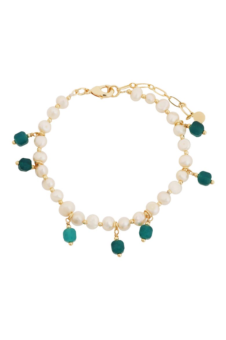 Agate Charm Pearl Beaded Bracelet, Main, color, WHITE/TEAL