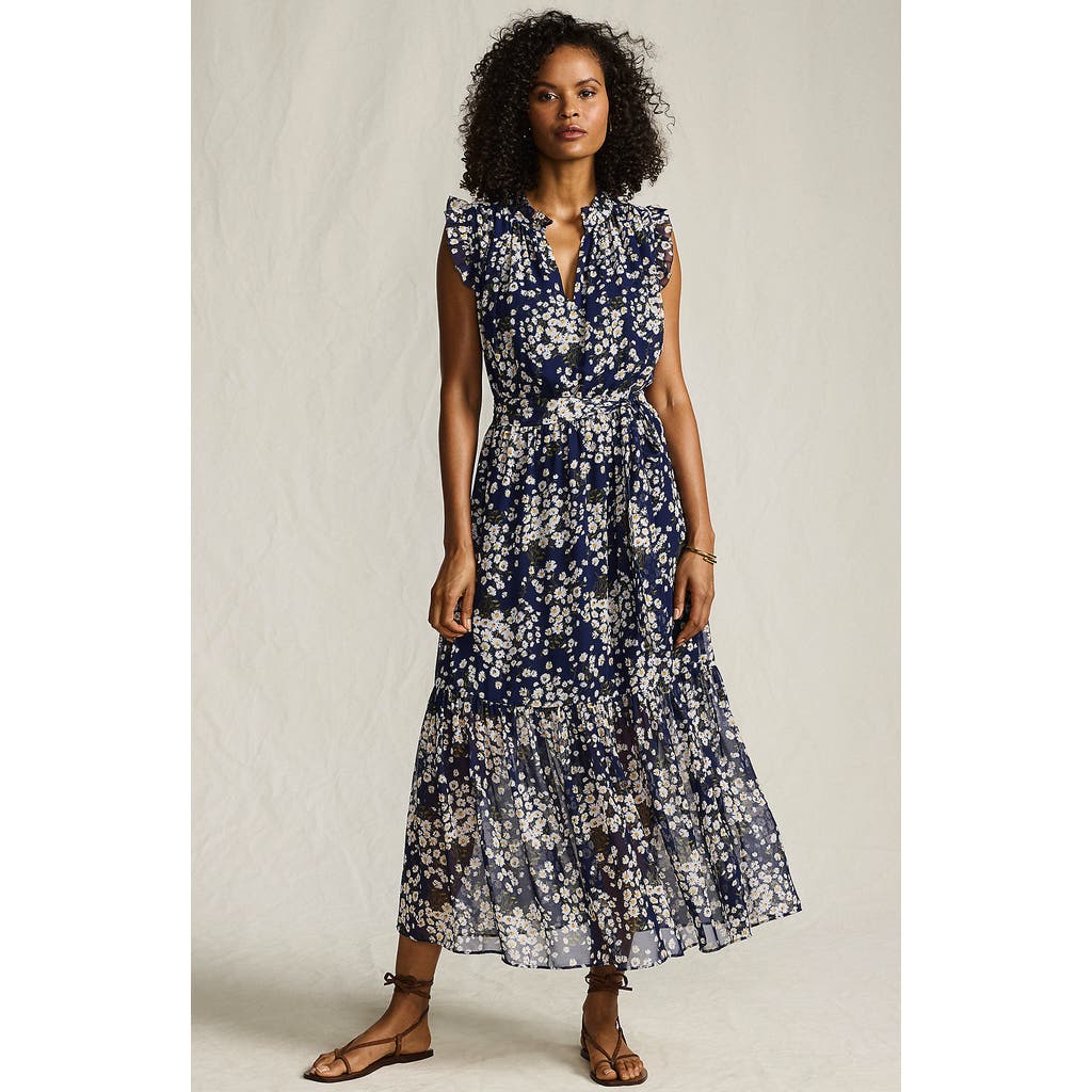 Lands' End Chiffon Maxi Dress With Ruffle Detail In Blue
