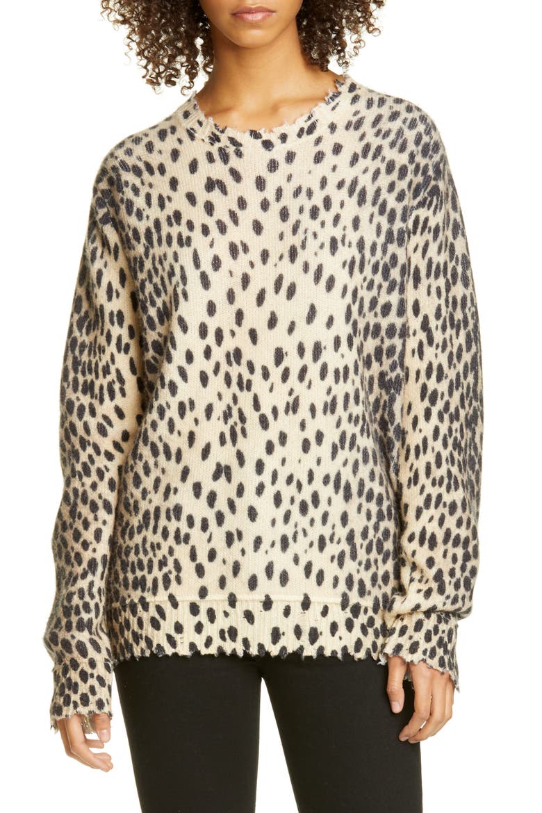 Cheetah Print Distressed Cashmere Sweater, Main, color, CHEETAH PRINT