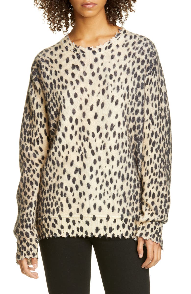 R13 Cheetah Print Distressed Cashmere Sweater, Main, color, 