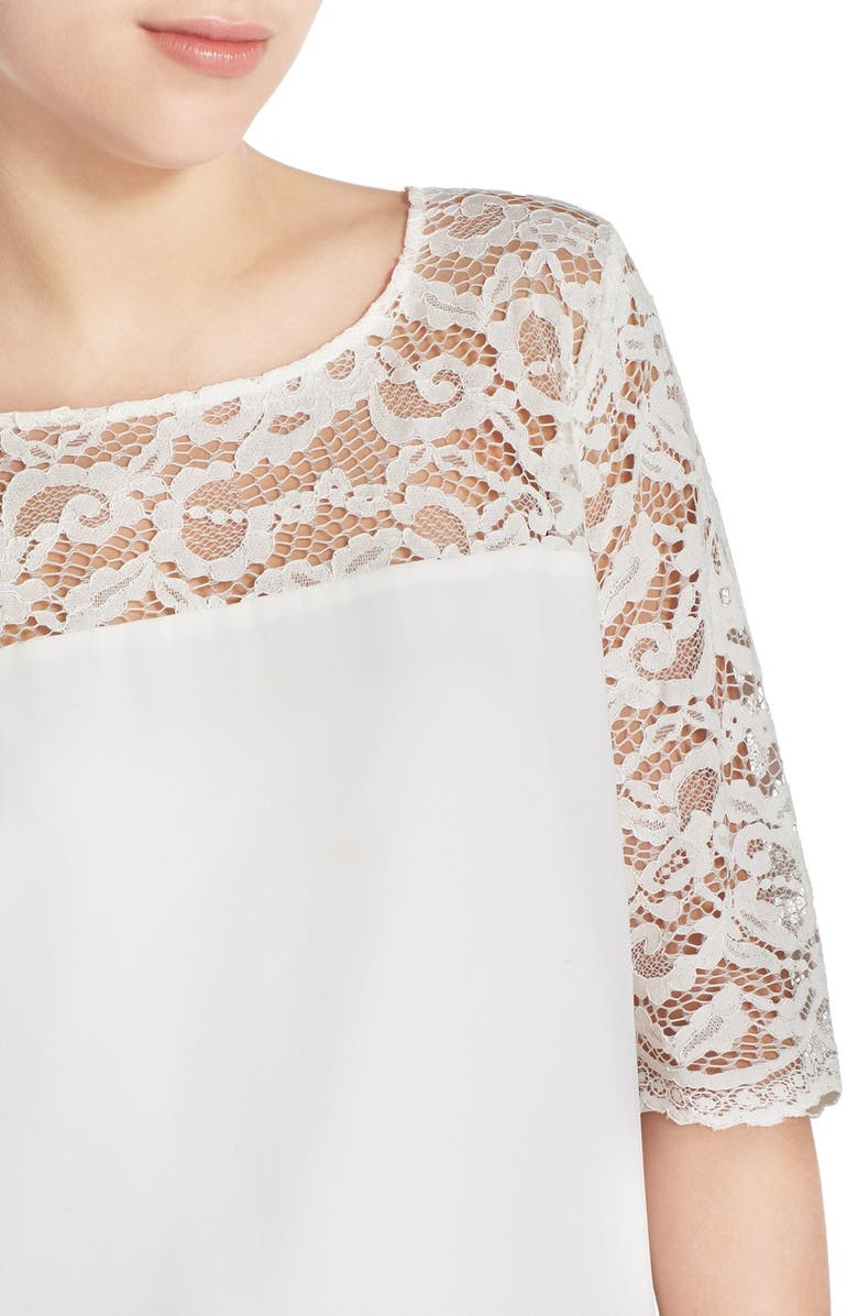 BB Dakota by Steve Madden BB Dakota 'Fisher' Lace Yoke Woven Shift Dress, Alternate, color, 