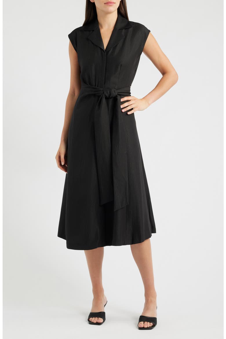 Notch Collar Sleeveless Midi Dress, Main, color, BLACK