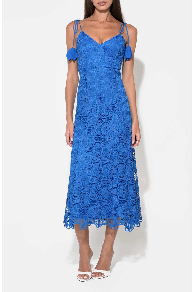 Blair Floral Embroidery Tie Strap Midi Dress, Alternate, color, ROYAL BLUE