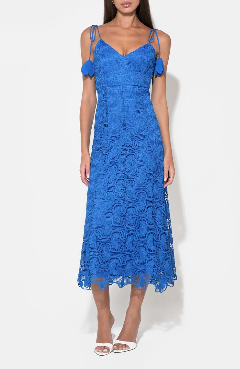 Adelyn Rae Blair Floral Embroidery Tie Strap Midi Dress, Alternate, color, Royal Blue