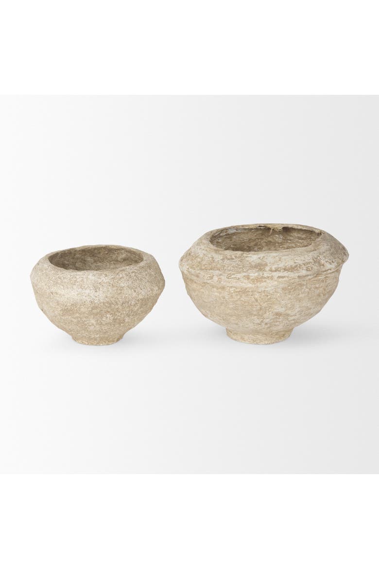 Sonu Set of 2 Paper Mache Half Pot Bowls, Alternate, color, Beige