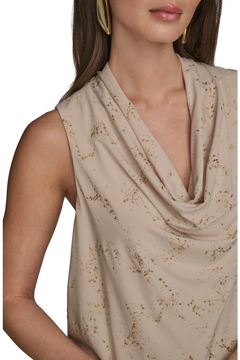 Metallic Cowl Neck Sleeveless Top, Alternate, color, SAND