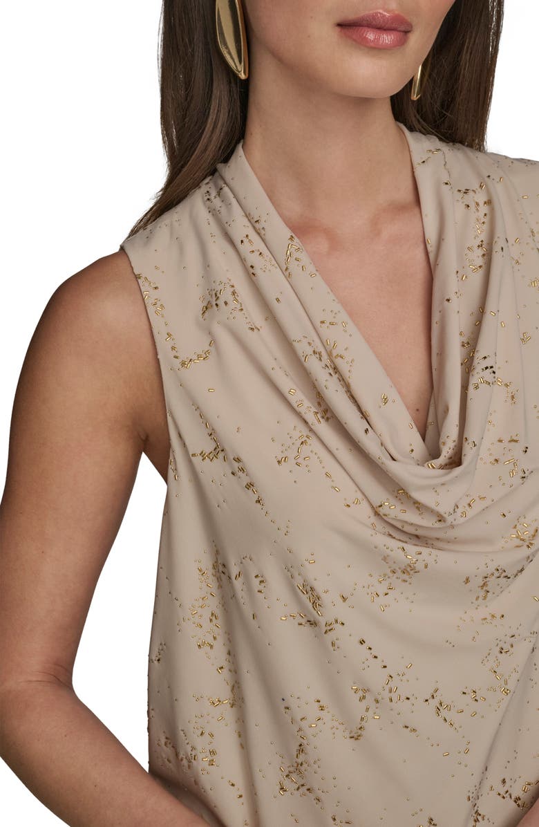 Donna Karan New York Metallic Cowl Neck Sleeveless Top, Alternate, color, Sand
