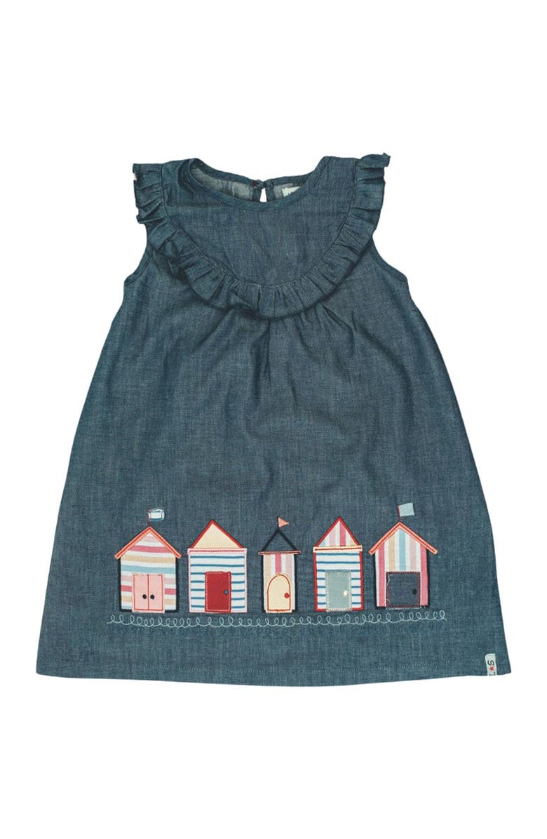 Lilly + Sid Organic Cotton Beach Hut Applique Dress, Main, color, Grey