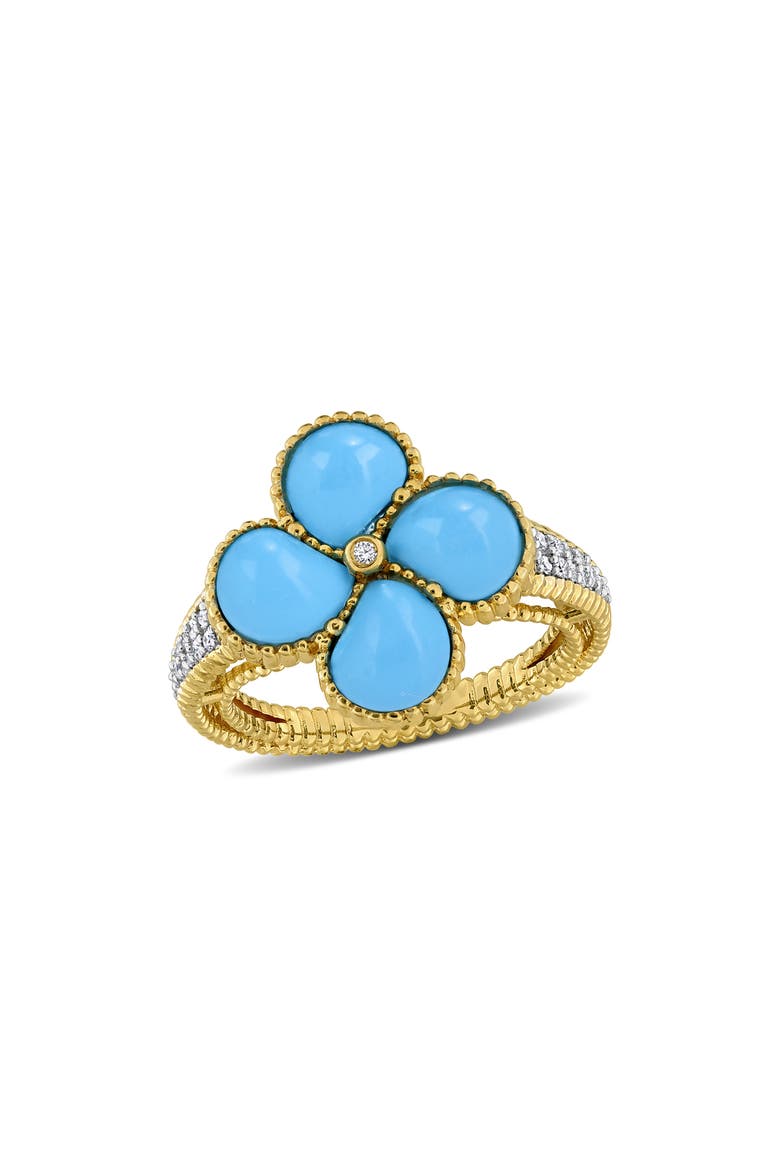 Lab Created Pink Opal Flower Ring, Main, color, TURQUOISE