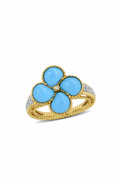 Lab Created Pink Opal Flower Ring