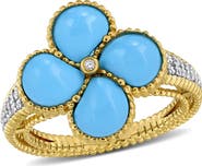 DELMAR Lab Created Pink Opal Flower Ring