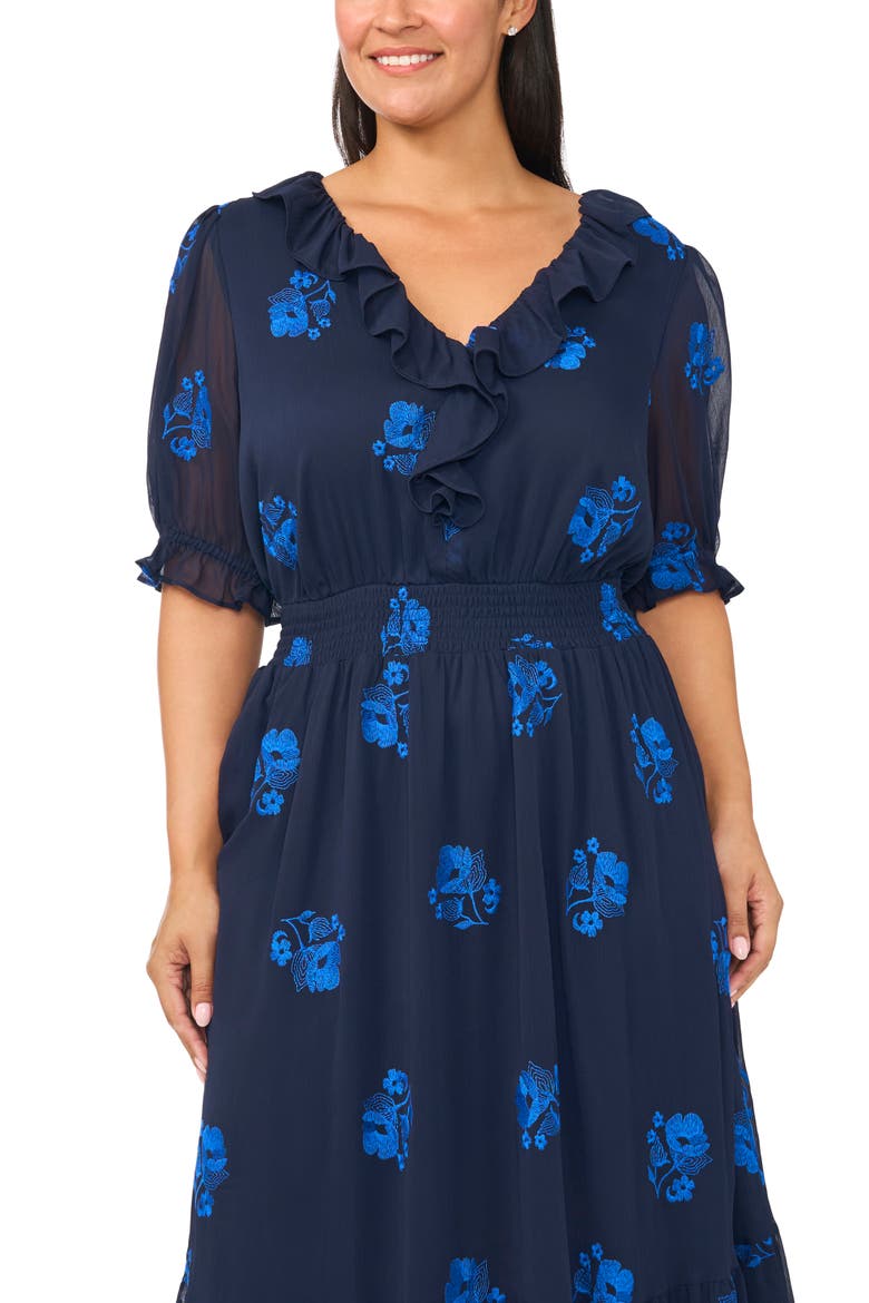 Ruffle V-Neck Midi Dress, Alternate, color, CLASSIC NAVY